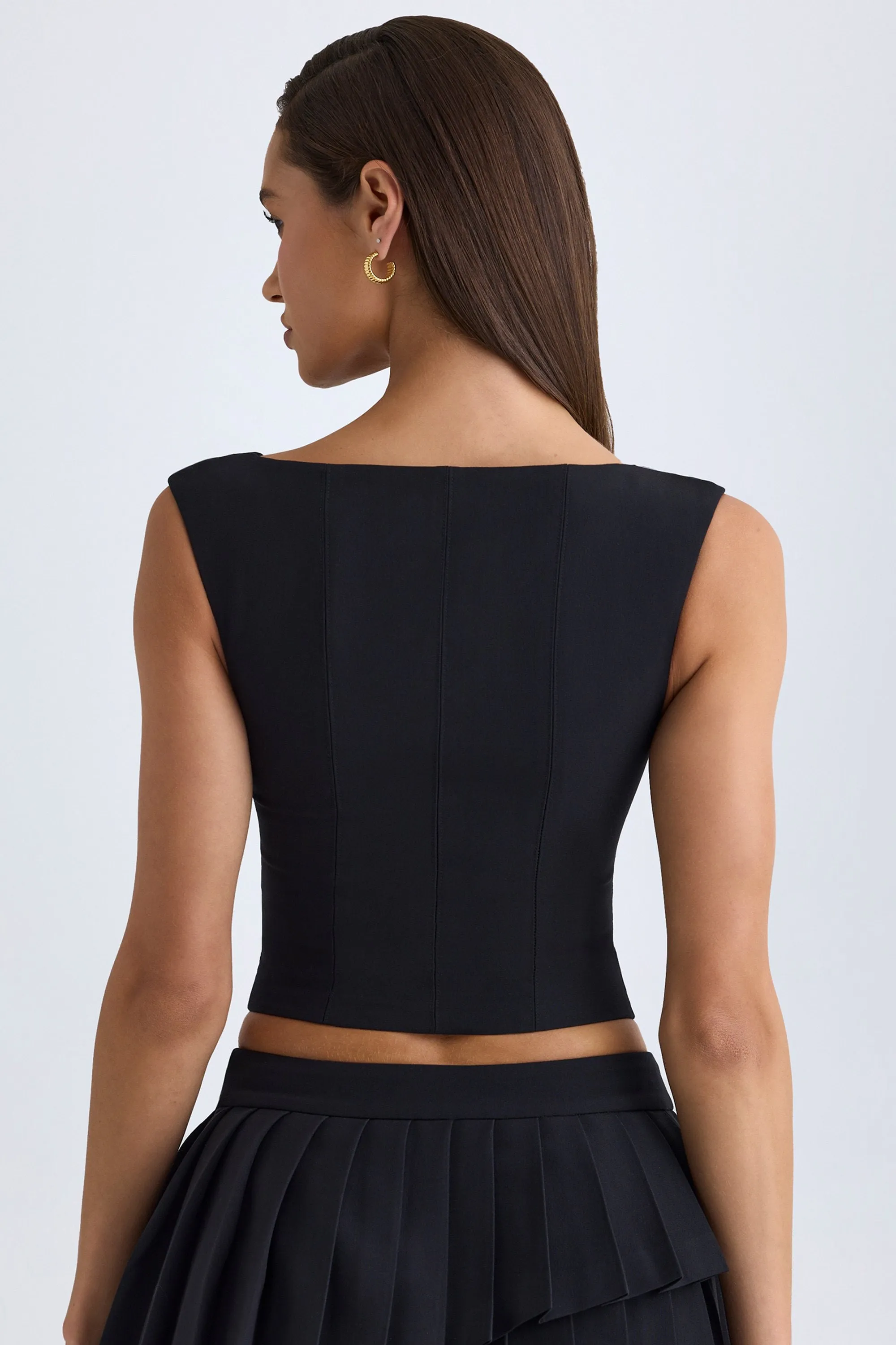 Open-Front Crop Top in Black