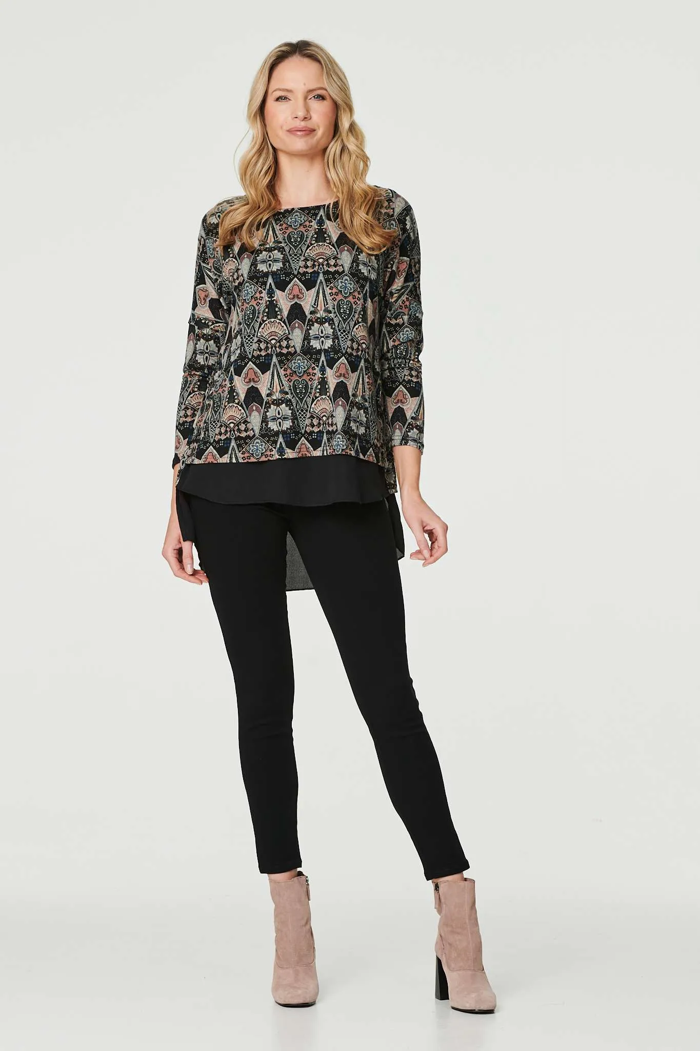 Printed Layered Hem Jumper