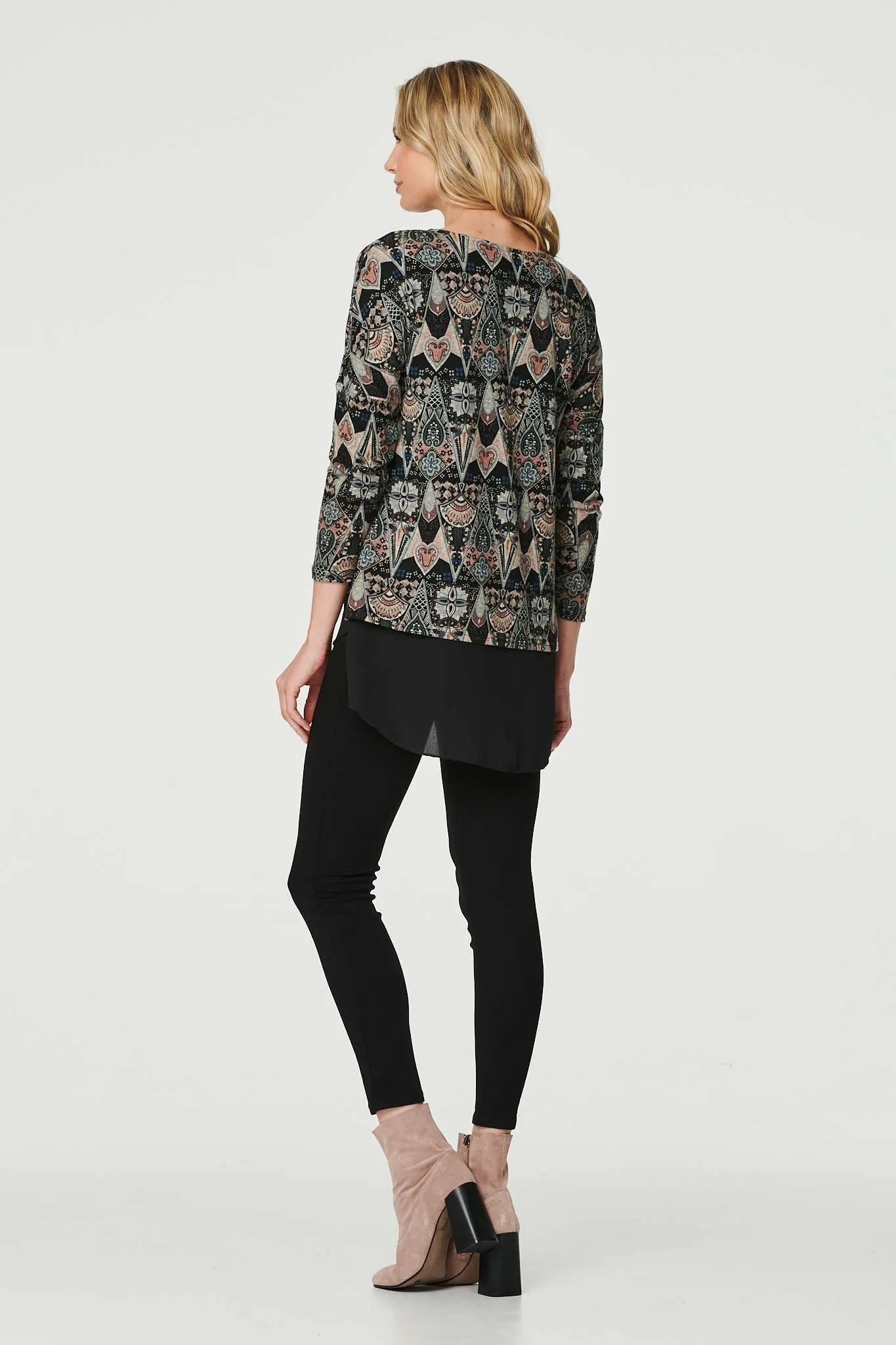 Printed Layered Hem Jumper