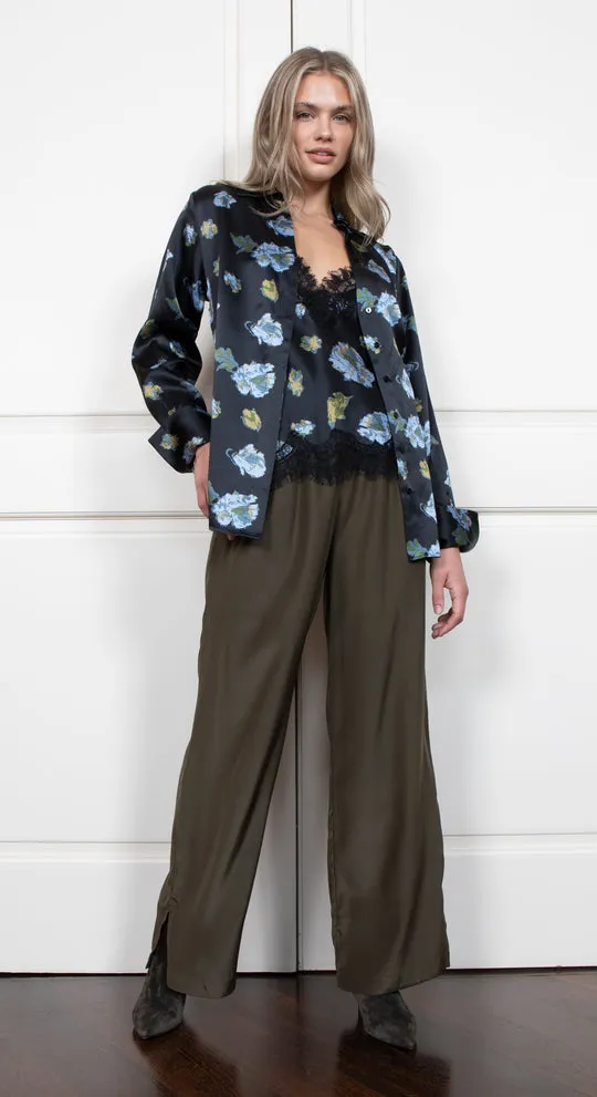 Printed Runway Shirt - Black Flora Garden