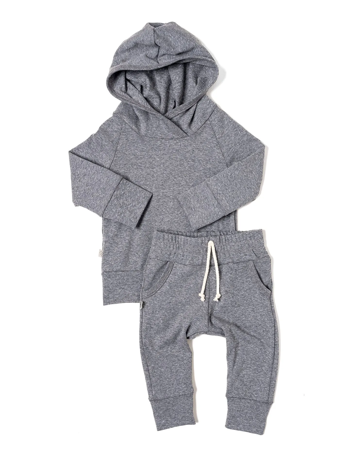 rib knit hoodie set - heather gray