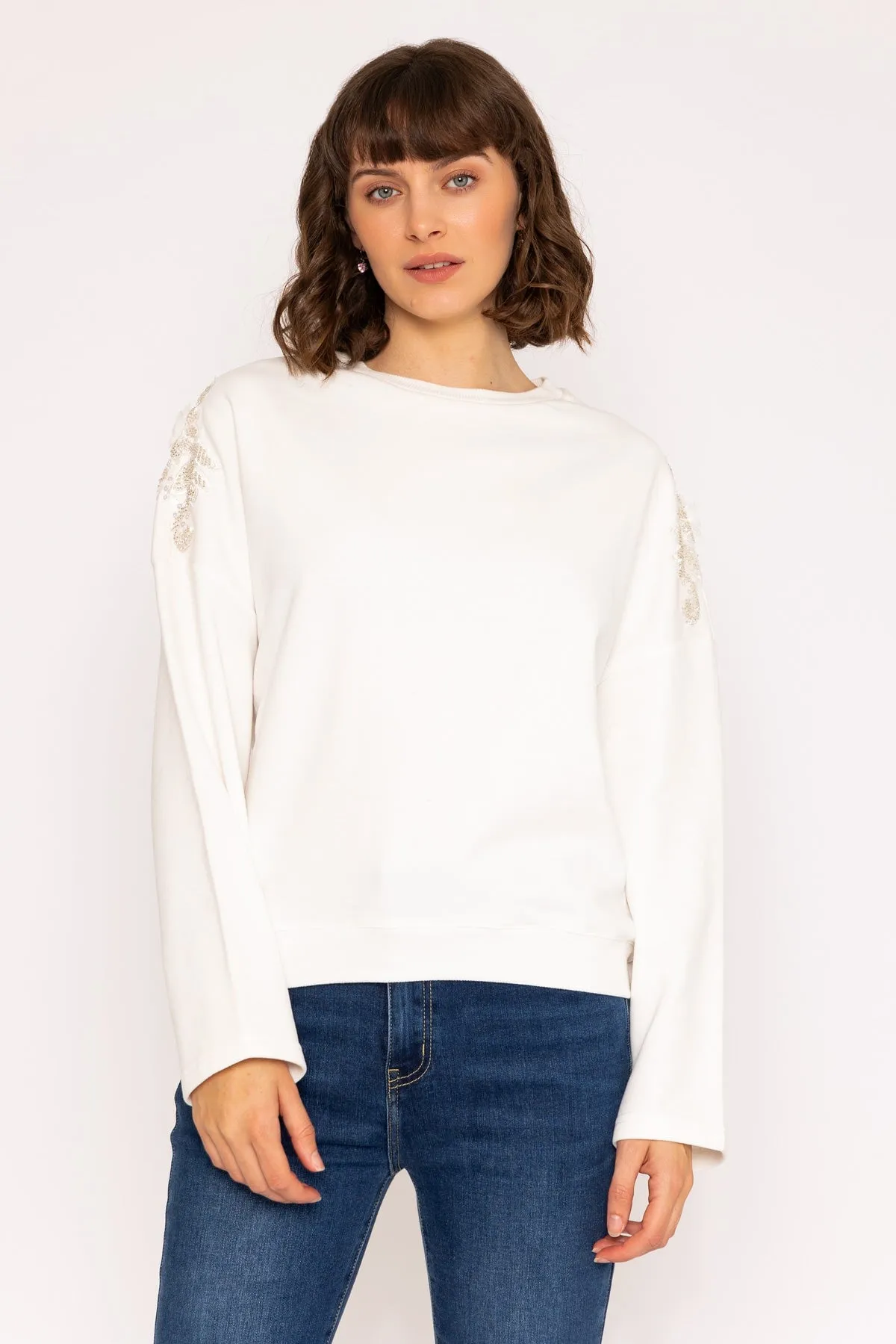 Shoulder Embellished Jumper in Ivory