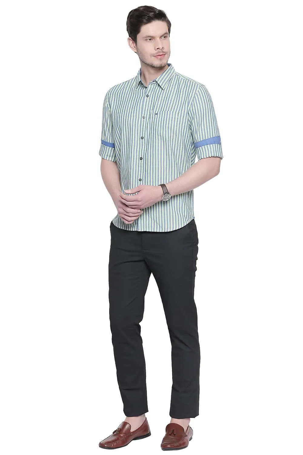 Slim Fit Royal Oxford Stripes Shirt