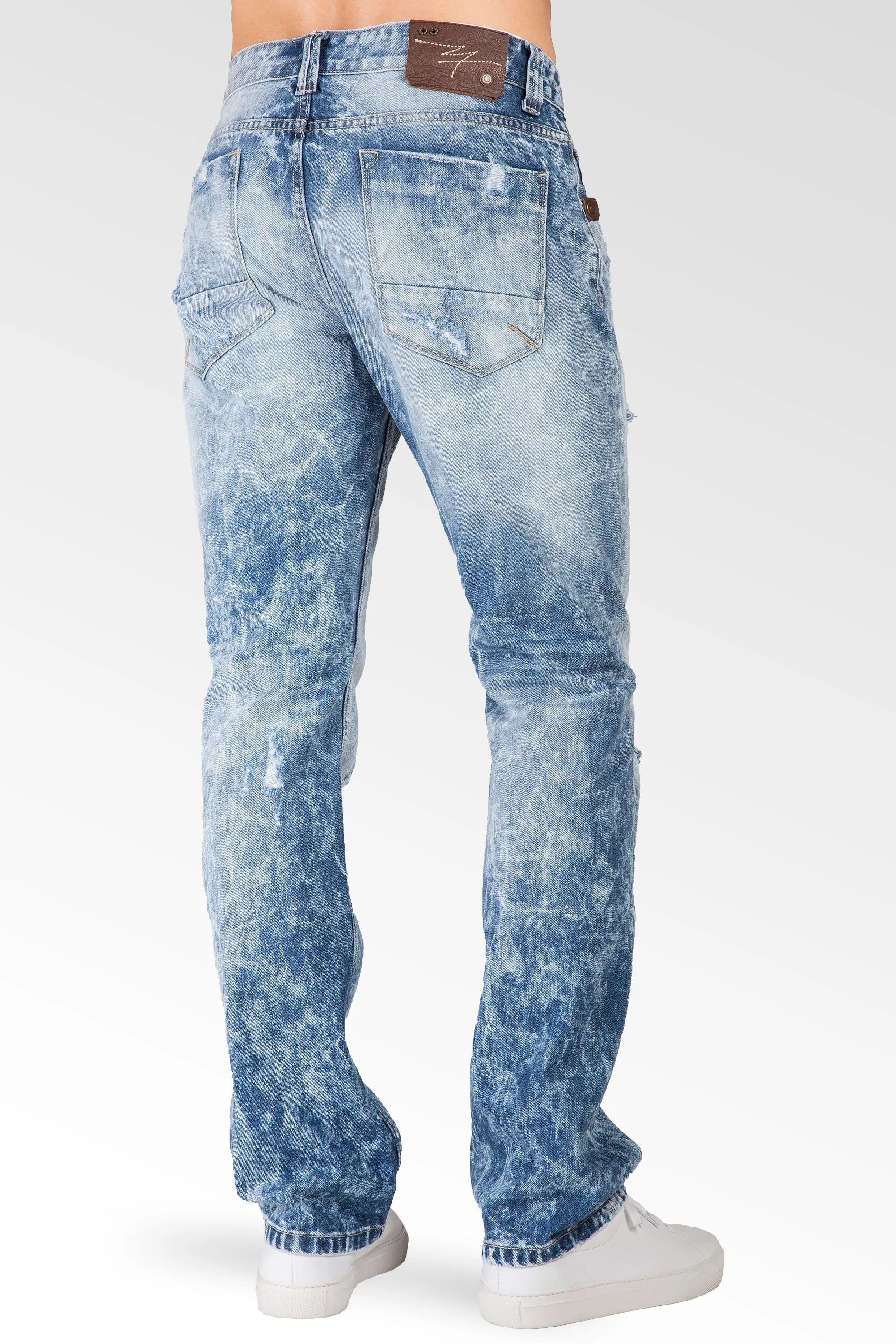 Slim Straight Cloud Blue Premium Denim Signature 5 Pocket Jeans Destroyed & Mended