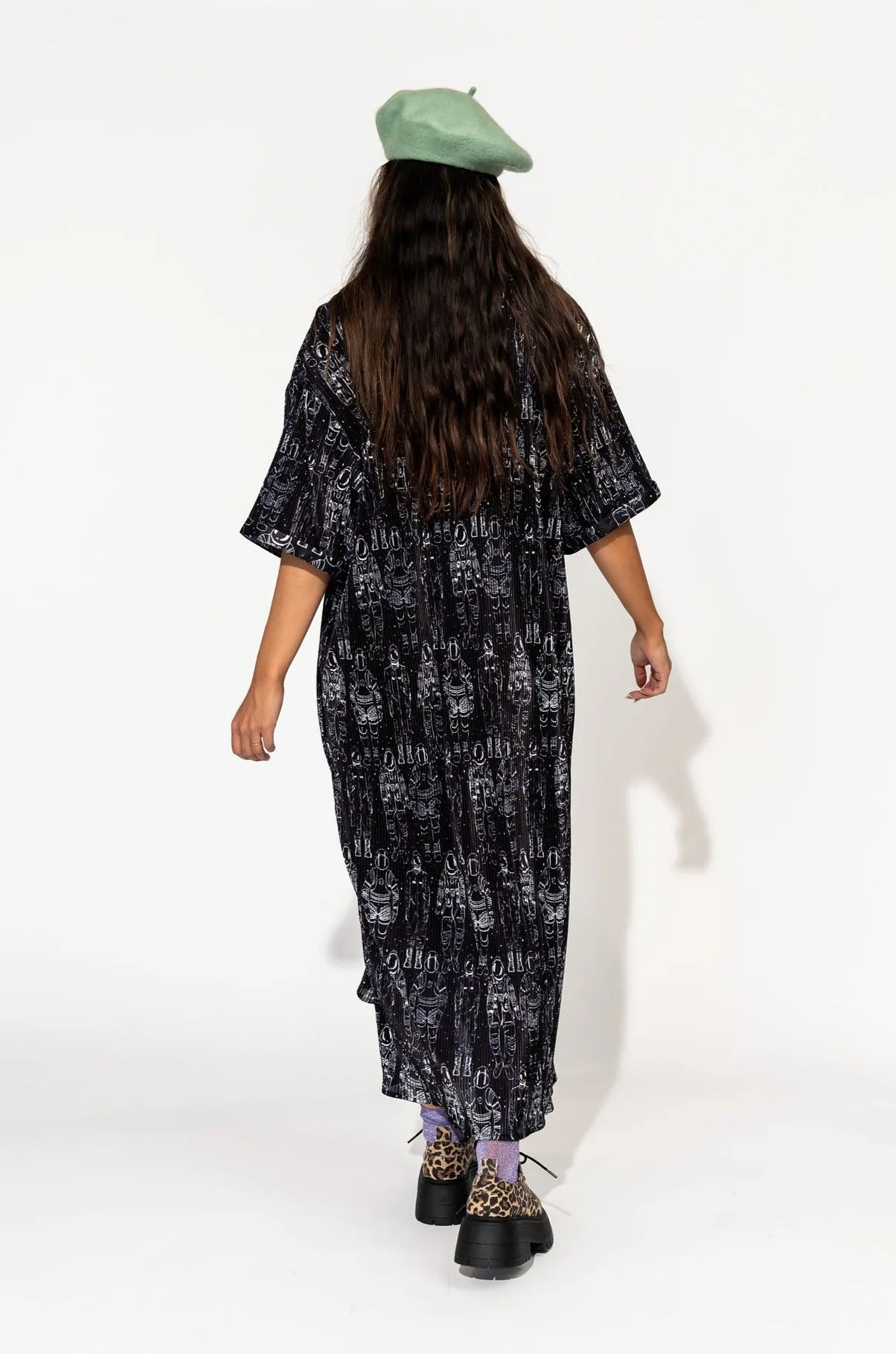 So Far So Good Oversized Plissé Dress in Interstellar Astronauts