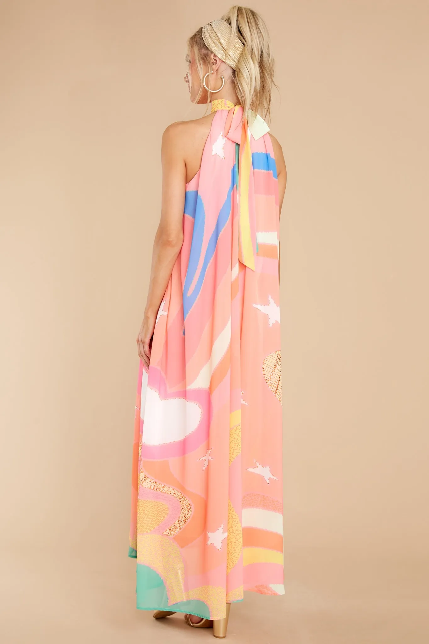 Soar Above It Peach Pink Multi Maxi Dress