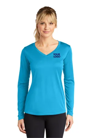 Sport-Tek Ladies Long Sleeve PosiCharge Competitor Custom V-Neck Tee's, Atomic Blue