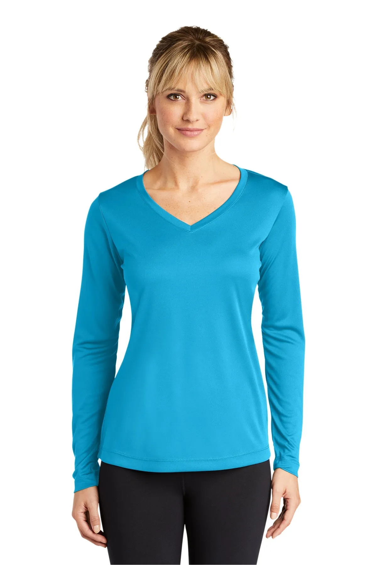 Sport-Tek Ladies Long Sleeve PosiCharge Competitor Custom V-Neck Tee's, Atomic Blue