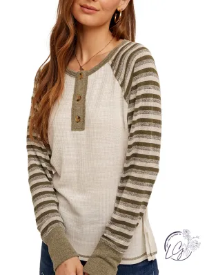 Striped Contrast Knit Henley Top