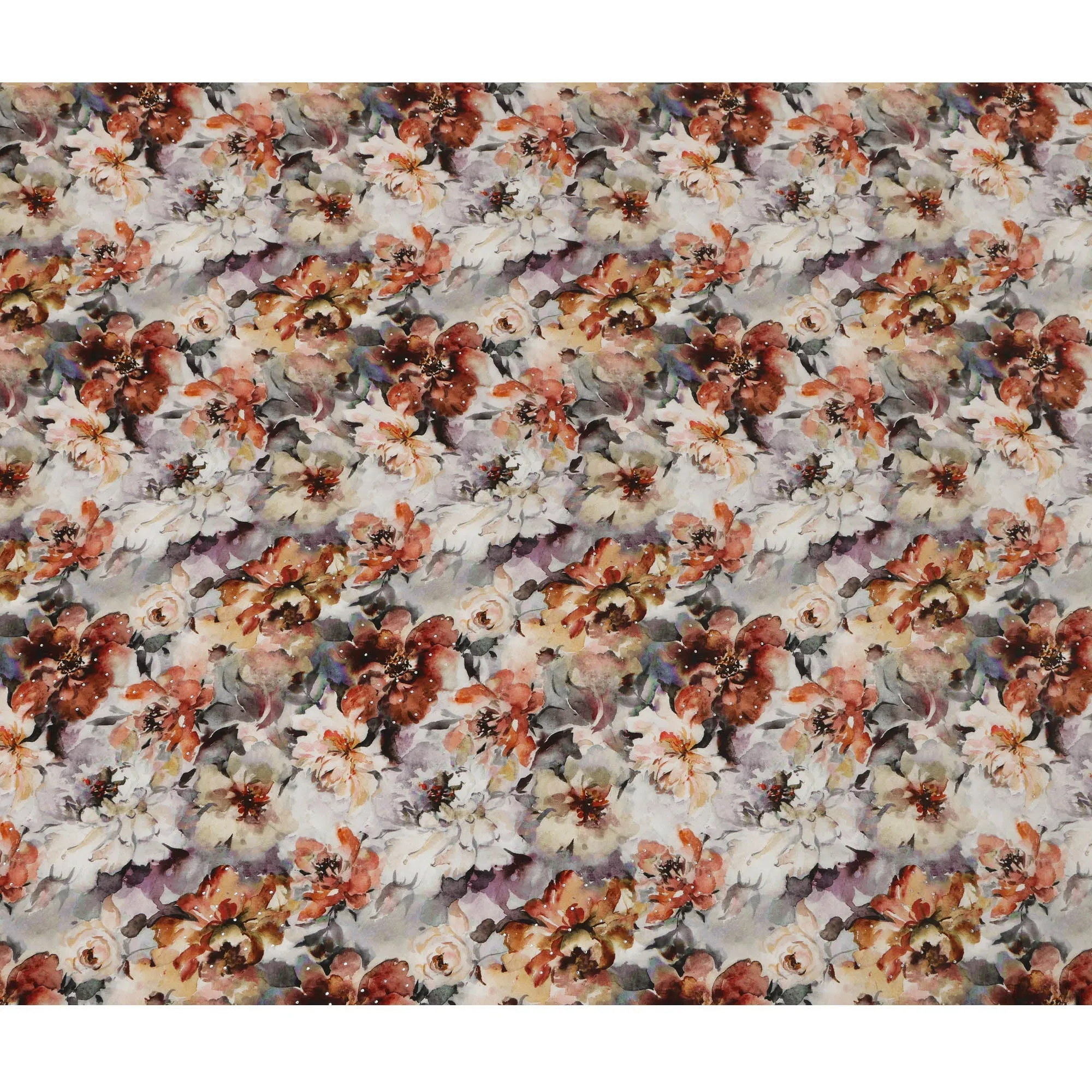 Synthetic Crepe Fabric with Stone Work - Autumn Floral Print in Warm Earthy Tones, 110 cm Width-D20644