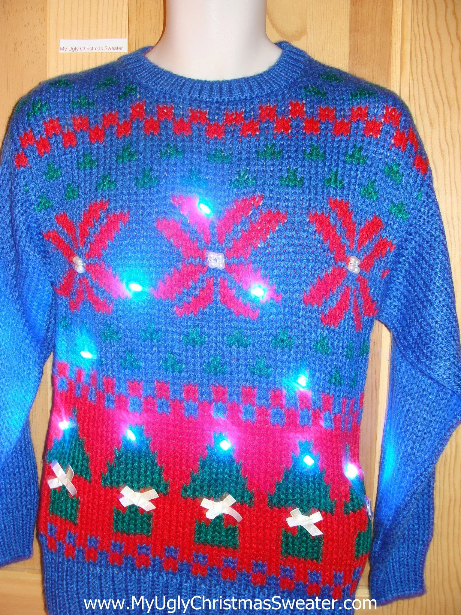 Tacky Light Up Christmas Sweater 80s Nordic Snowflakes Trees