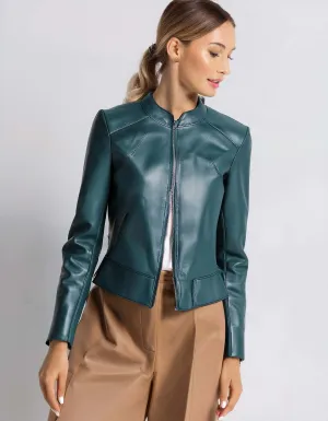 Teal Leather Shirt Leather Jacket