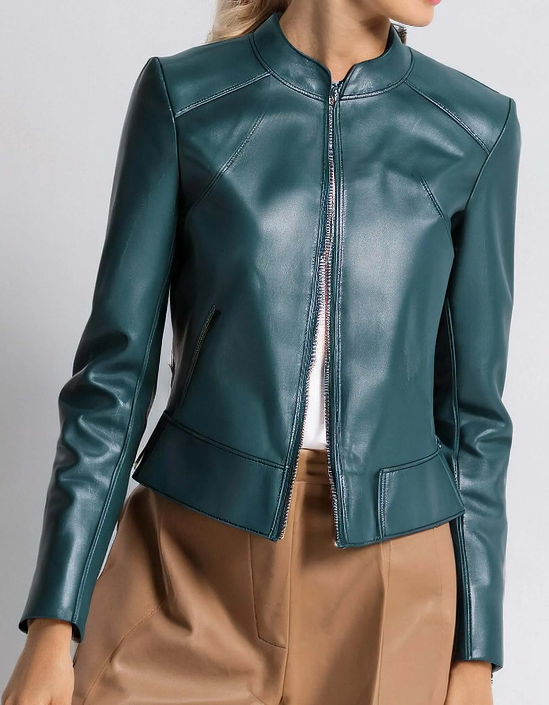 Teal Leather Shirt Leather Jacket