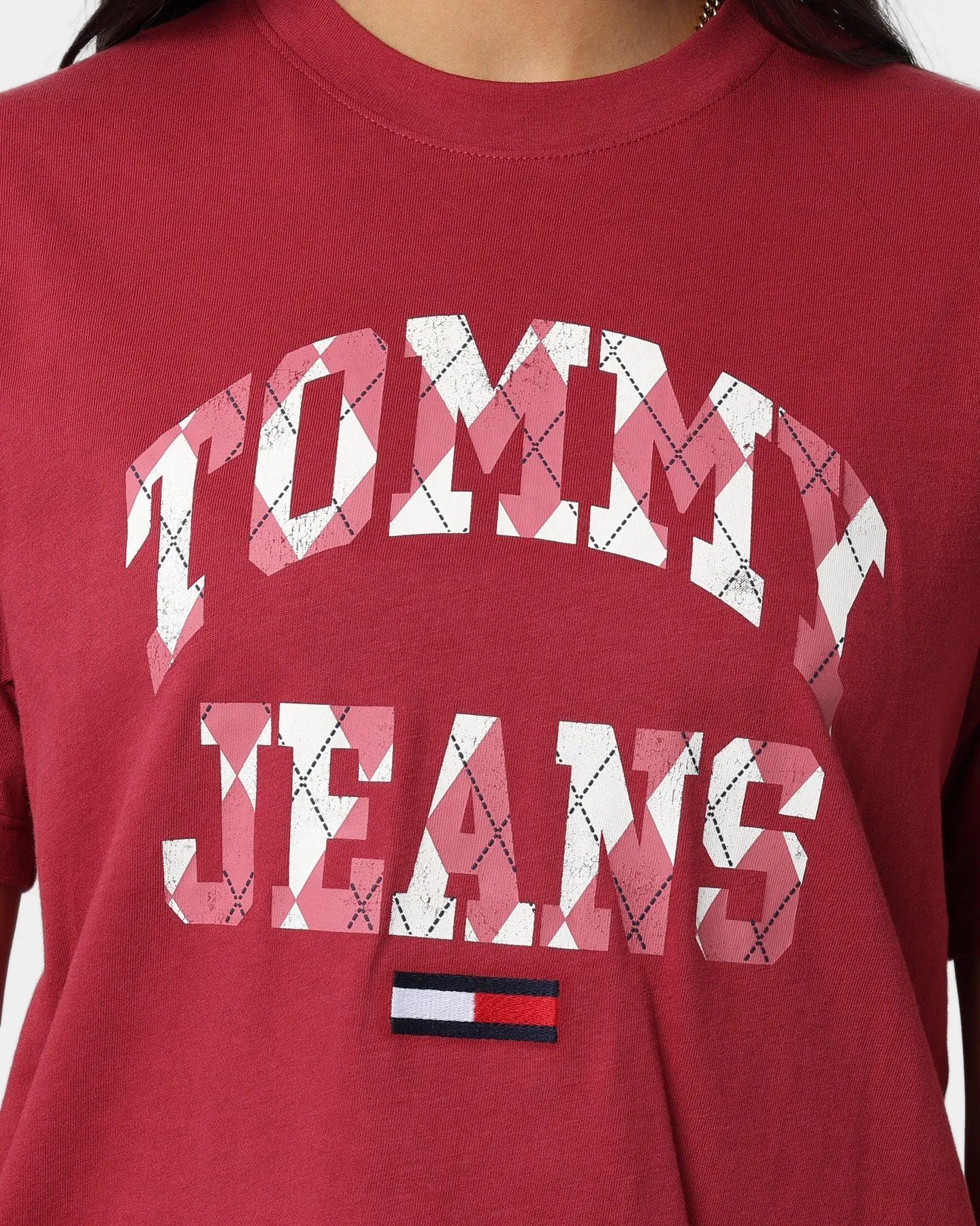 Tommy Jeans Women's Classic College Argyle T-Shirt Cranberry