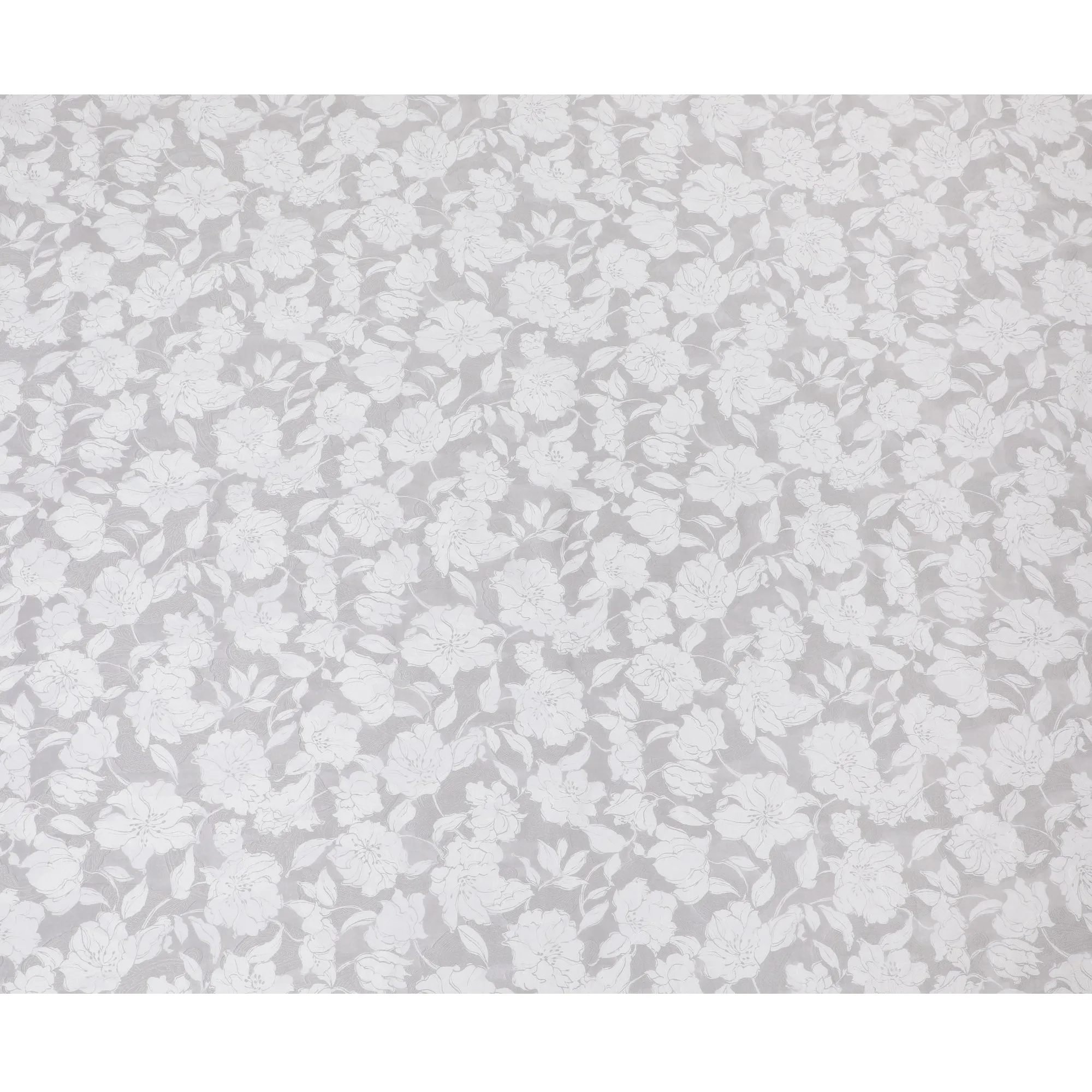 Uragiri Cotton Voile Fabric with Jacquard, 110 cm Width, White and Grey Floral Design-D19964