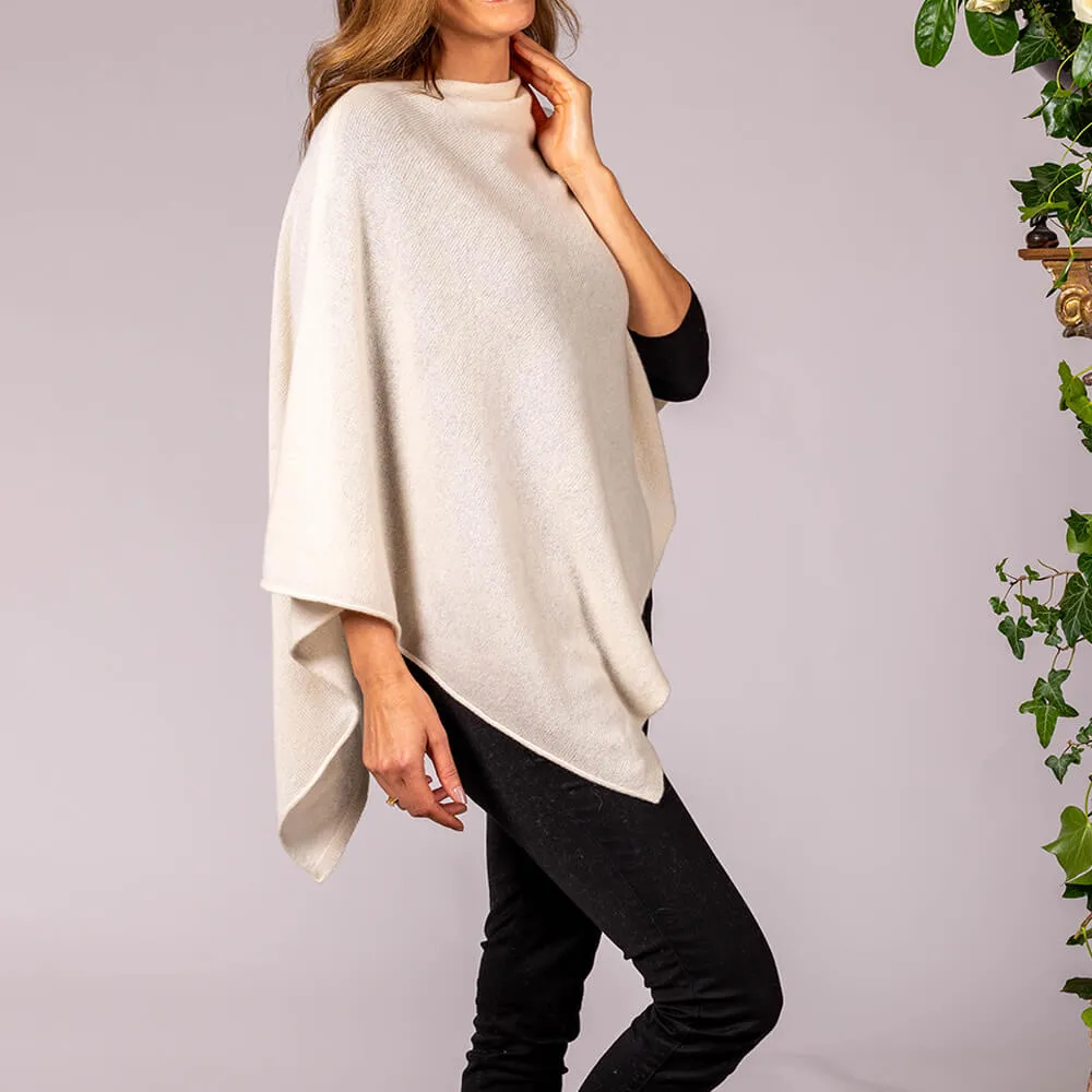 Vanilla Cream Knitted Cashmere Poncho