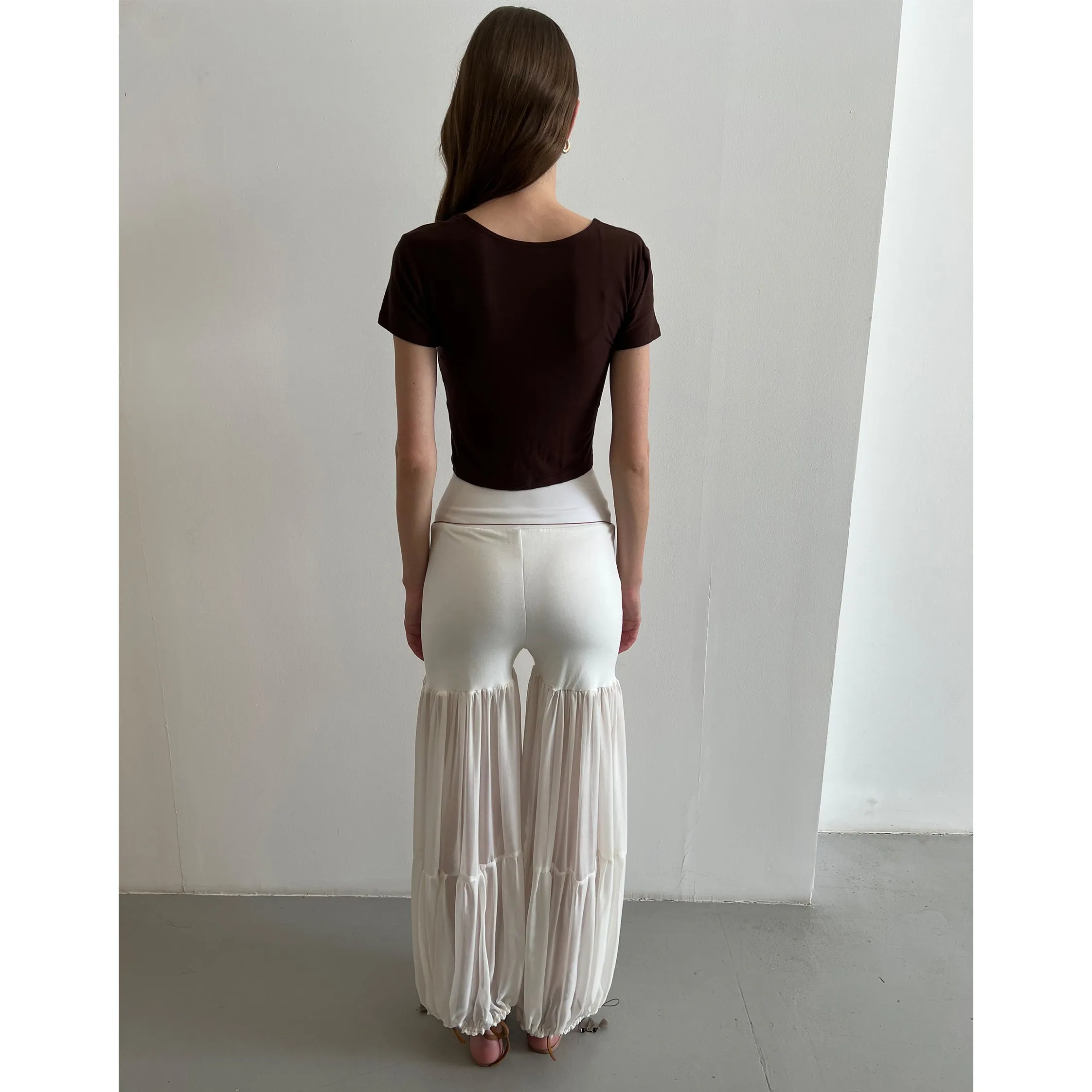 White Chiffon And Modal Soft Jersey Balloon Pant