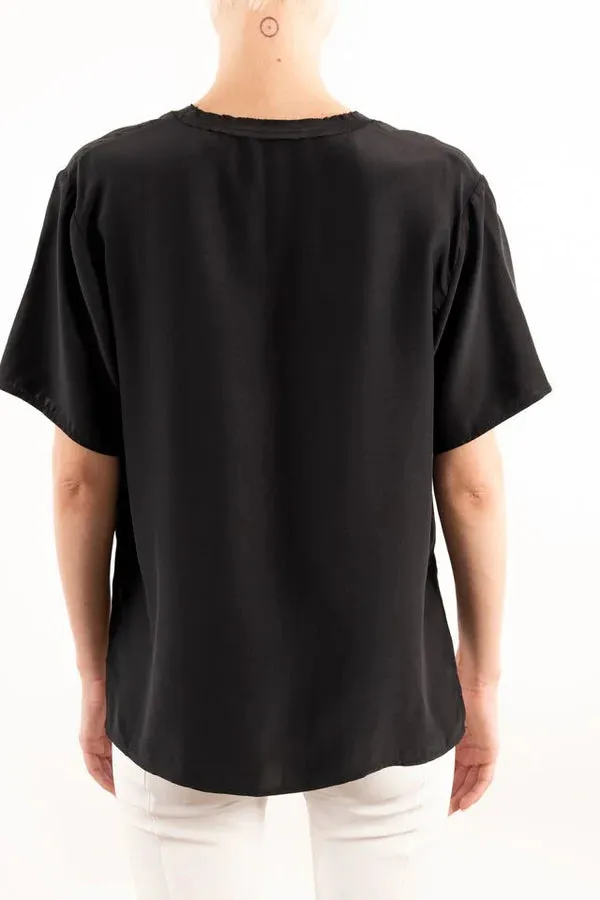 Yvett Silk Pocket Tee - Black